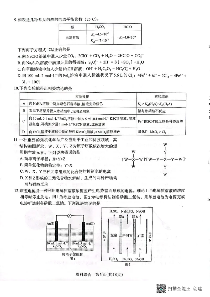 +2023届陕西省安康市高三二模理科综合试题（PDF）(1)_2024年2月_022月合集_2023届陕西省安康市高三二模（菁师联盟3月质量监测）_2023届陕西省安康市高三二模理综试题