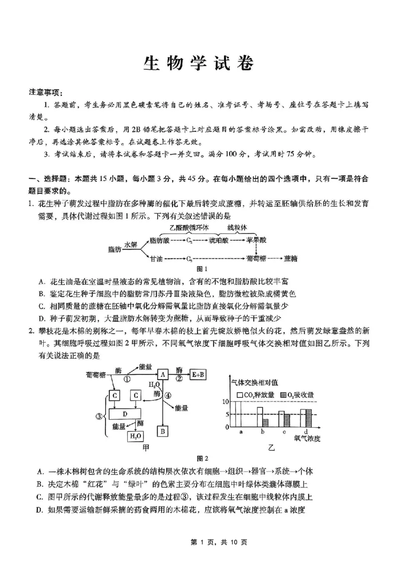 重庆市巴蜀中学2025届高考适应性月考卷（八）生物_2025年5月_250504重庆市巴蜀中学2025届高考适应性月考卷（八）（全科）