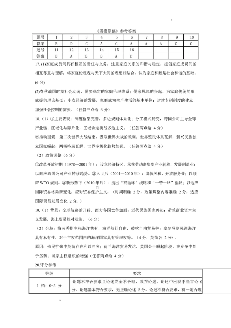 黑龙江省哈师大附中2025年5月高三第四次模拟考试历史试题历史答案_2025年5月_250531黑龙江省哈尔滨市哈尔滨师范大学附属中学2025届高三第四次模拟考试（全科）
