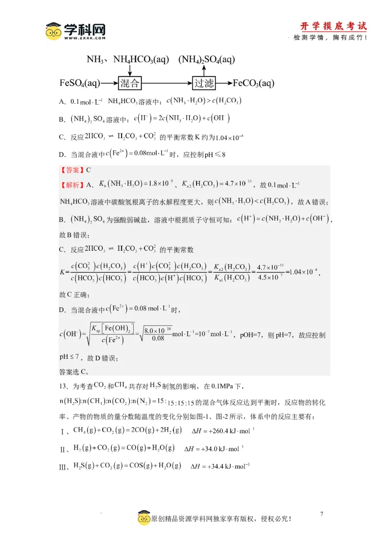 化学-2024届新高三开学摸底考试卷（江苏专用）(解析版)_2024届新高三开学摸底考试卷_化学-2024届新高三开学摸底考试卷_化学-2024届新高三开学摸底考试卷（江苏专用）