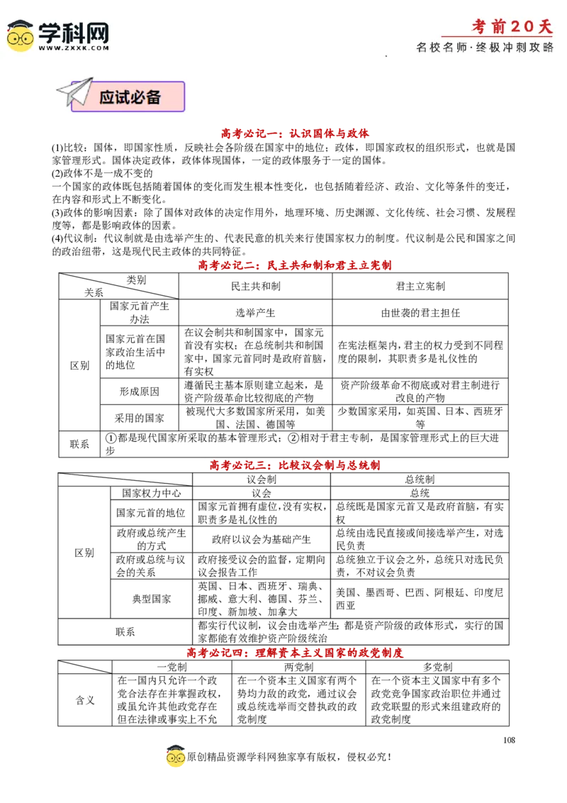 政治（一）-2024年高考考前20天终极冲刺攻略_2024高考押题卷_62024学科网全系列_20学科网高考考前终极攻略_政治-2024年高考考前20天终极冲刺攻略