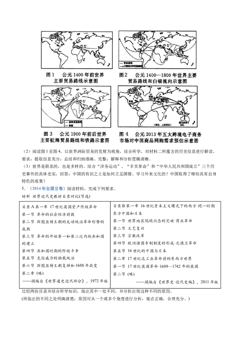 专题12走向整体的世界（学生卷）_近10年高考真题汇编（必刷）_十年（2014-2024）高考历史真题分项汇编（全国通用）_十年（2014-2023）高考历史真题分项汇编（全国通用）