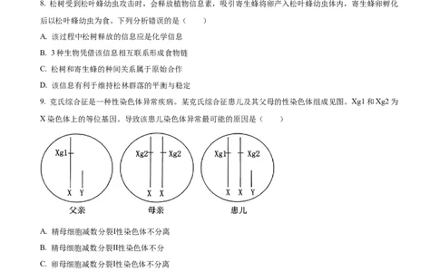 精品解析：2024年新课标广东卷高考生物真题试卷（原卷版）_高考真题全网收集_生物学_2024年新高考广东卷生物高考真题解析（参考版）