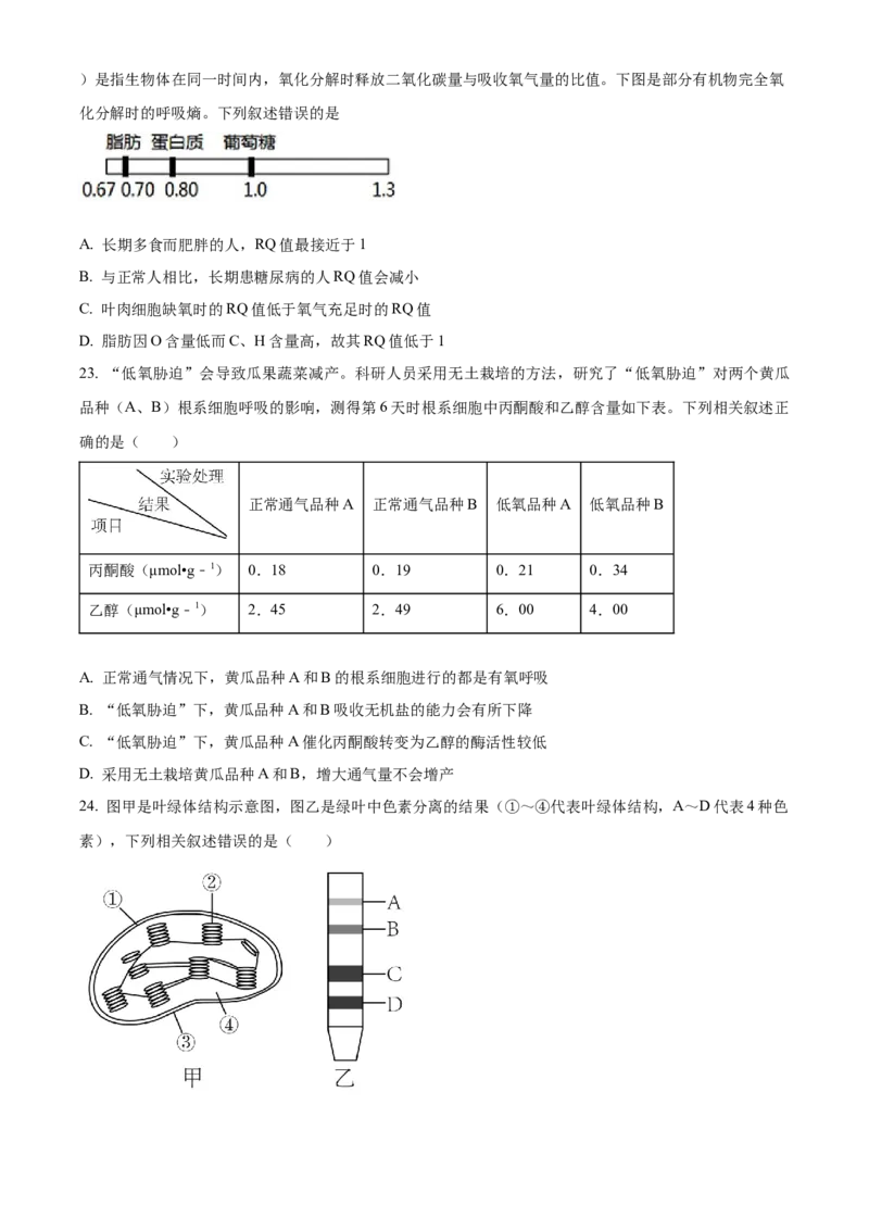四川省成都市石室中学2024届高三零诊模拟考试生物_2023年7月_01每日更新_30号_2024届四川省成都石室中学高三零诊模拟考试_全国甲卷四川省成都石室中学2024届高三零诊模拟考试