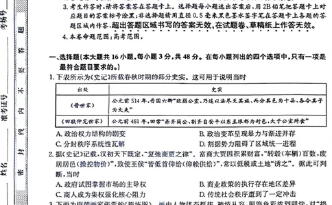 酒泉市普通高中2025~2026学年度第一学期期末考试历史(1)_2026年1月_260114甘肃省酒泉市普通高中2025~2026学年度第一学期期末考试（全）
