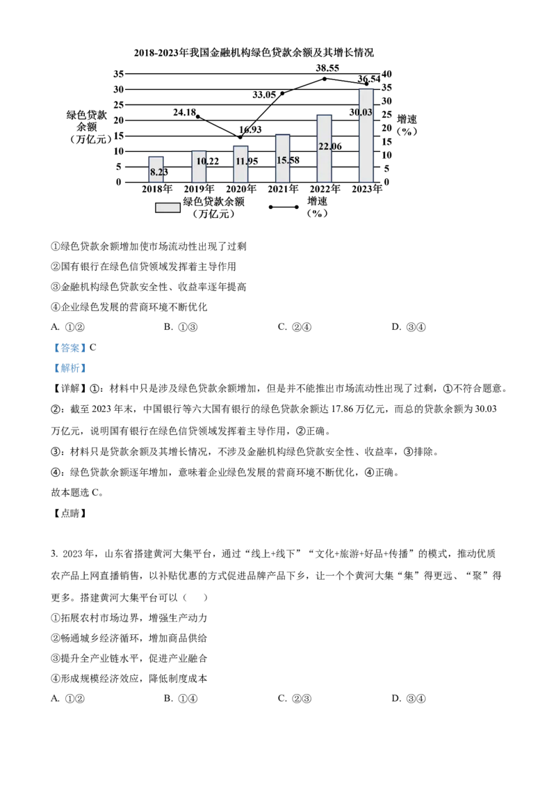 2024年山东高考政治试卷（解析版）_高考真题全网收集_政治_2024年新高考山东卷政治高考真题解析（参考版）