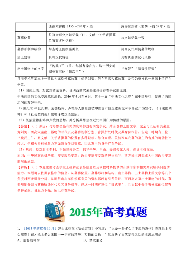 专题13资本主义制度的确立（解析卷）_近10年高考真题汇编（必刷）_十年（2014-2024）高考历史真题分项汇编（全国通用）_十年（2014-2023）高考历史真题分项汇编（全国通用）