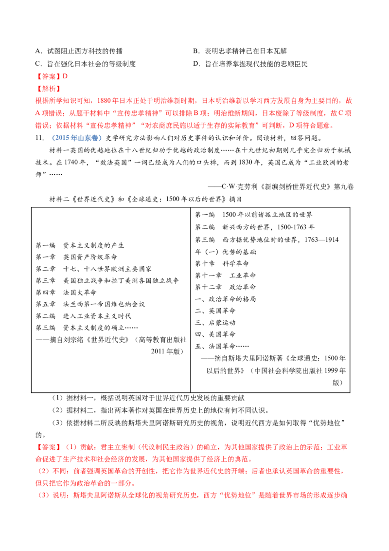 专题13资本主义制度的确立（解析卷）_近10年高考真题汇编（必刷）_十年（2014-2024）高考历史真题分项汇编（全国通用）_十年（2014-2023）高考历史真题分项汇编（全国通用）