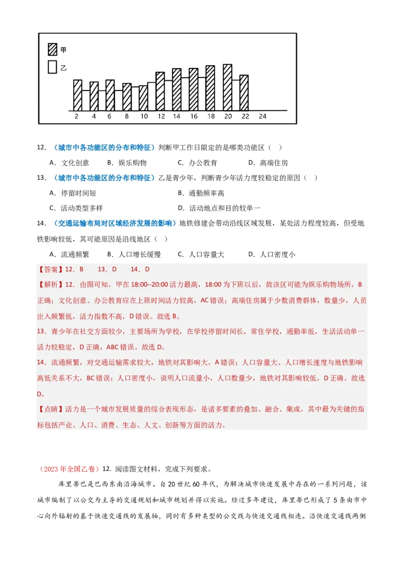 专题12交通-学易金卷：2023年高考真题和模拟题地理分项汇编（解析卷）_近10年高考真题汇编（必刷）_十年（2014-2024）高考地理真题分项汇编（全国通用）