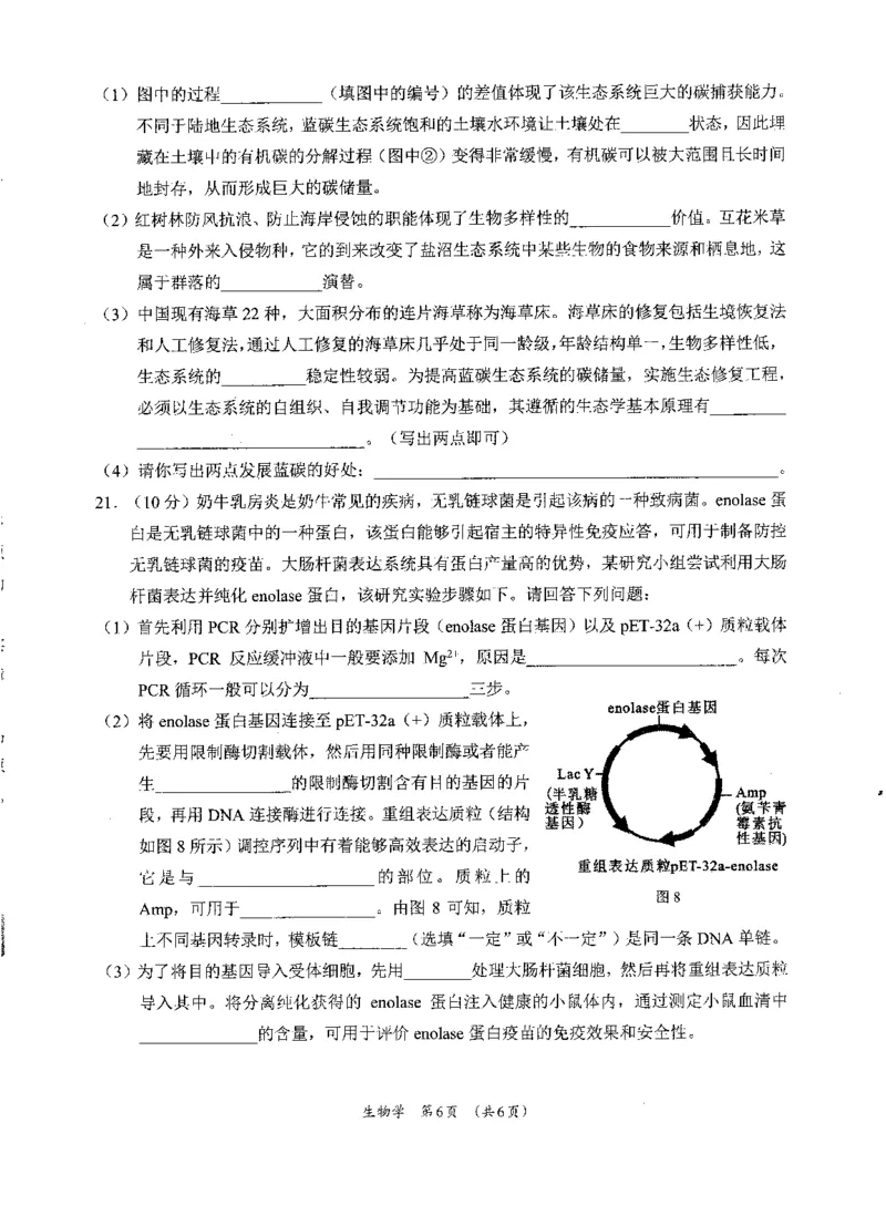 广西柳州市2023-2024学年高三9月摸底考试生物(1)_2023年9月_029月合集_2024届广西柳州市高三9月摸底考试（全科）