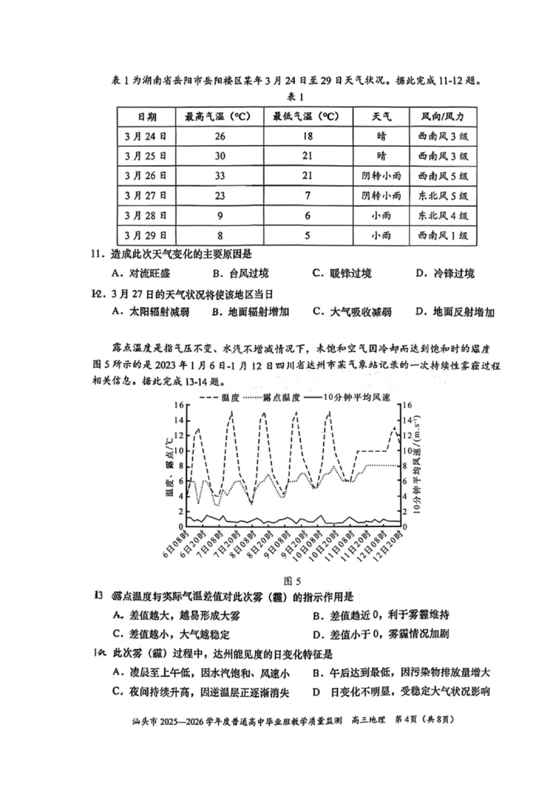 地理试卷-汕头市2025-2026学年度普通高中毕业班教学质量监测(1)_2026年1月_260120汕头市2025-2026学年度普通高中毕业班教学质量监测（全科）