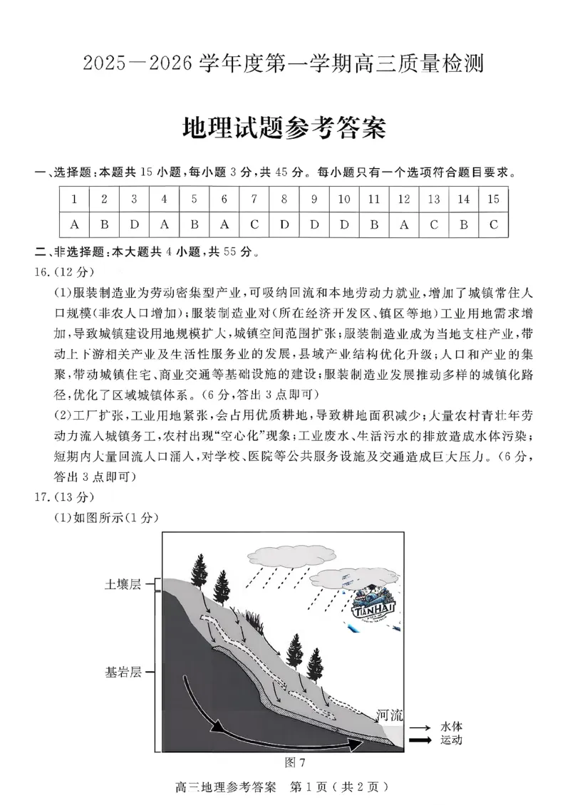 地理答案-山东省济宁市2026届高三第一学期期末质量检测（济宁一模）(1)_2026年1月_260109山东省济宁市2026届第一学期高三质量检测期末考试（全科）
