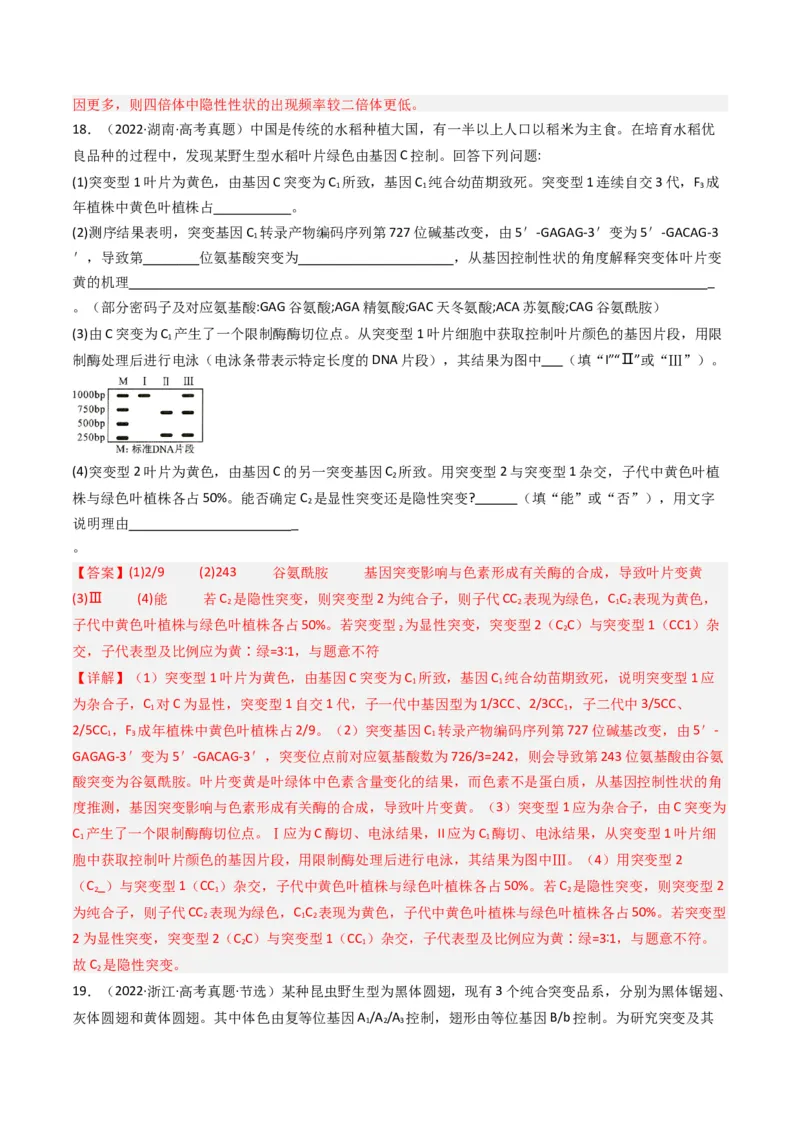 专题14变异、育种与进化（解析卷）_近10年高考真题汇编（必刷）_十年（2014-2024）高考生物真题分项汇编（全国通用）_十年（2014-2023）高考生物真题分项汇编（全国通用）