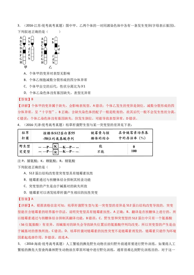 专题14变异、育种与进化（解析卷）_近10年高考真题汇编（必刷）_十年（2014-2024）高考生物真题分项汇编（全国通用）_十年（2014-2023）高考生物真题分项汇编（全国通用）