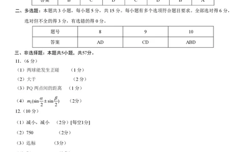 物理答案-株洲市2026届高三年级教学质量统一检测(1)_2026年1月_260124湖南省株洲市2025-2026学年高三上学期一模（湖南株洲一模）（全科）