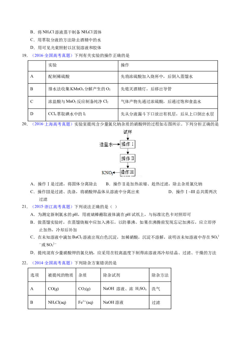 专题83物质分离与提纯（原卷卷）_近10年高考真题汇编（必刷）_十年（2014-2024）高考化学真题分项汇编（全国通用）_十年（2014-2023）高考化学真题分项汇编（全国通用）