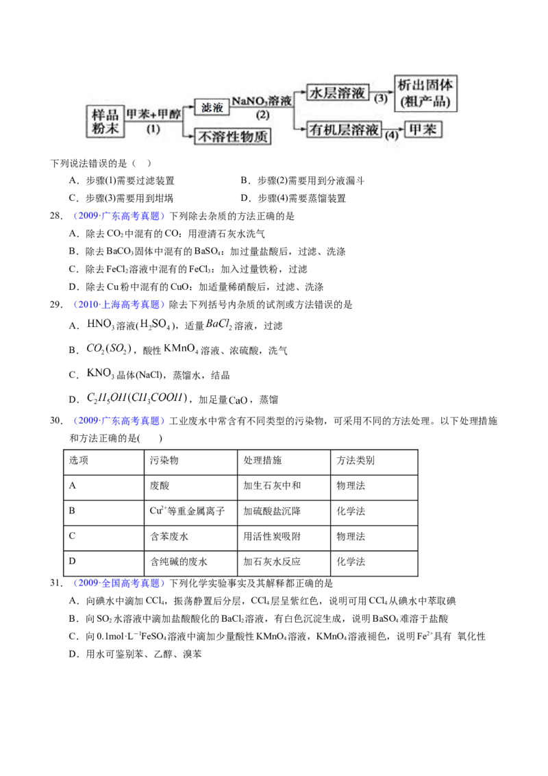 专题83物质分离与提纯（原卷卷）_近10年高考真题汇编（必刷）_十年（2014-2024）高考化学真题分项汇编（全国通用）_十年（2014-2023）高考化学真题分项汇编（全国通用）