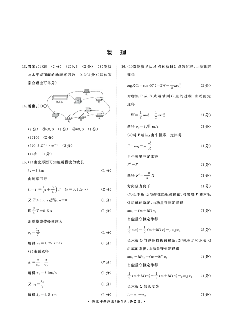 9月高三联考物理评分细则(1)_2023年9月_029月合集_2024届河南省青桐鸣高三上学期9月月考