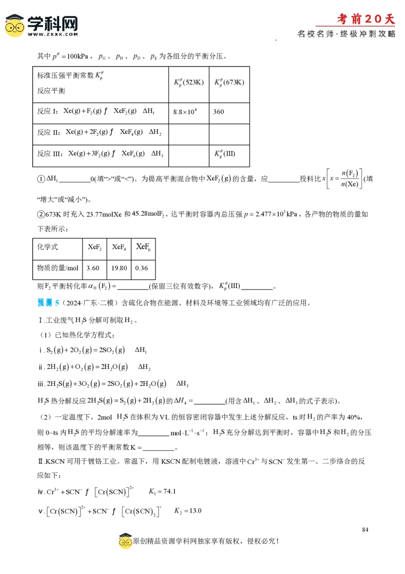 化学（三）-2024年高考考前20天终极冲刺攻略_2024高考押题卷_62024学科网全系列_21学科网高考考前终极攻略_化学-2024年高考考前20天终极冲刺攻略