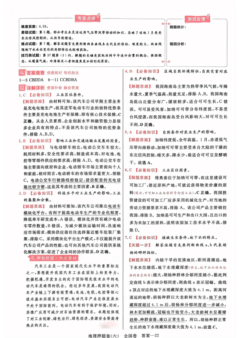 地理答案_2023高考押题卷_2023版天星金考卷最后一卷_全国卷版_最后一卷&middot;地理