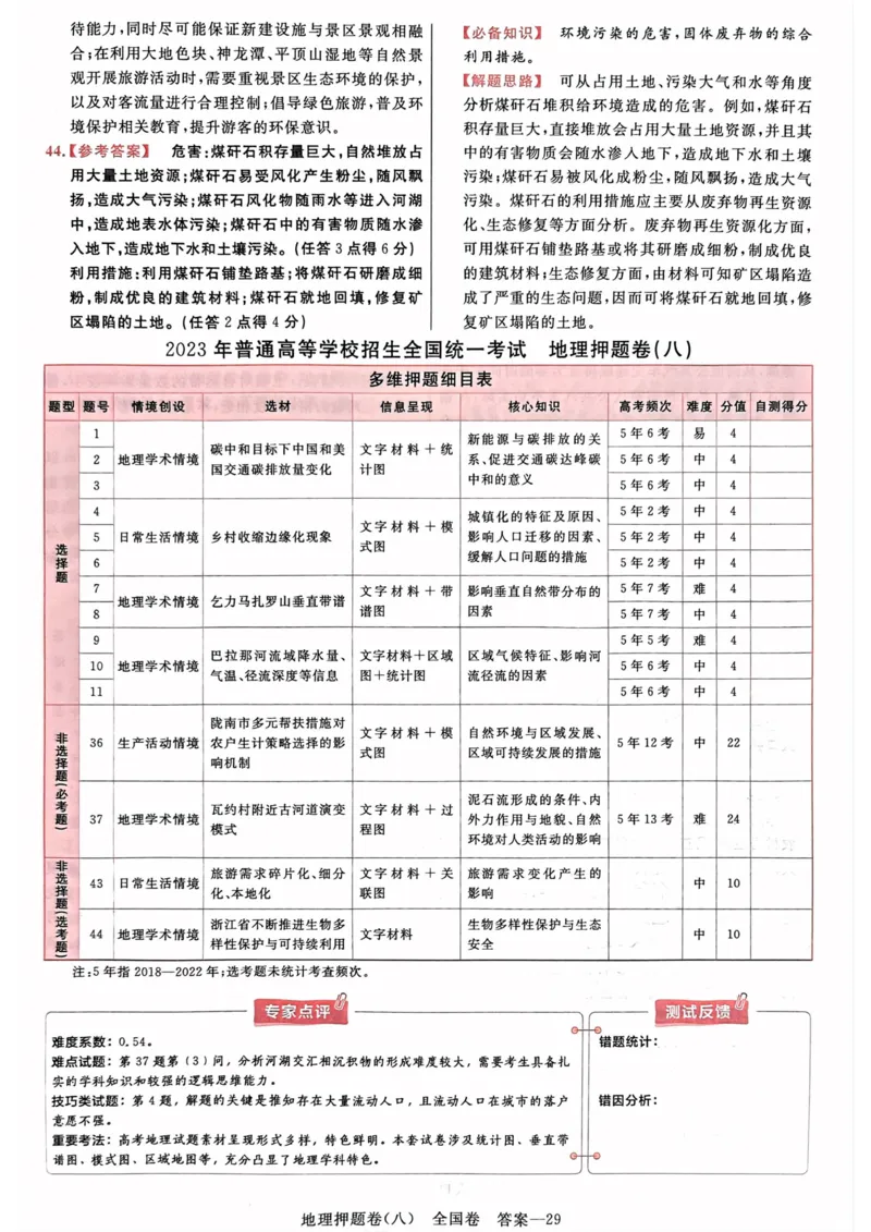 地理答案_2023高考押题卷_2023版天星金考卷最后一卷_全国卷版_最后一卷&middot;地理