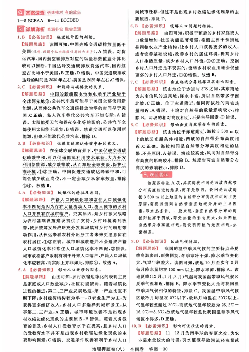 地理答案_2023高考押题卷_2023版天星金考卷最后一卷_全国卷版_最后一卷&middot;地理