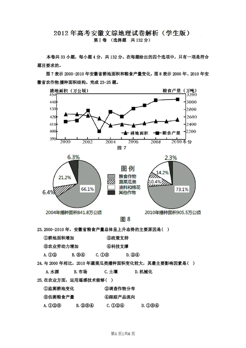 2012年高考地理试卷（安徽）（空白卷）_地理历年高考真题_新&middot;PDF版2008-2025&middot;高考地理真题_地理（按试卷类型分类）2008-2025_自主命题卷&middot;地理（2008-2025）