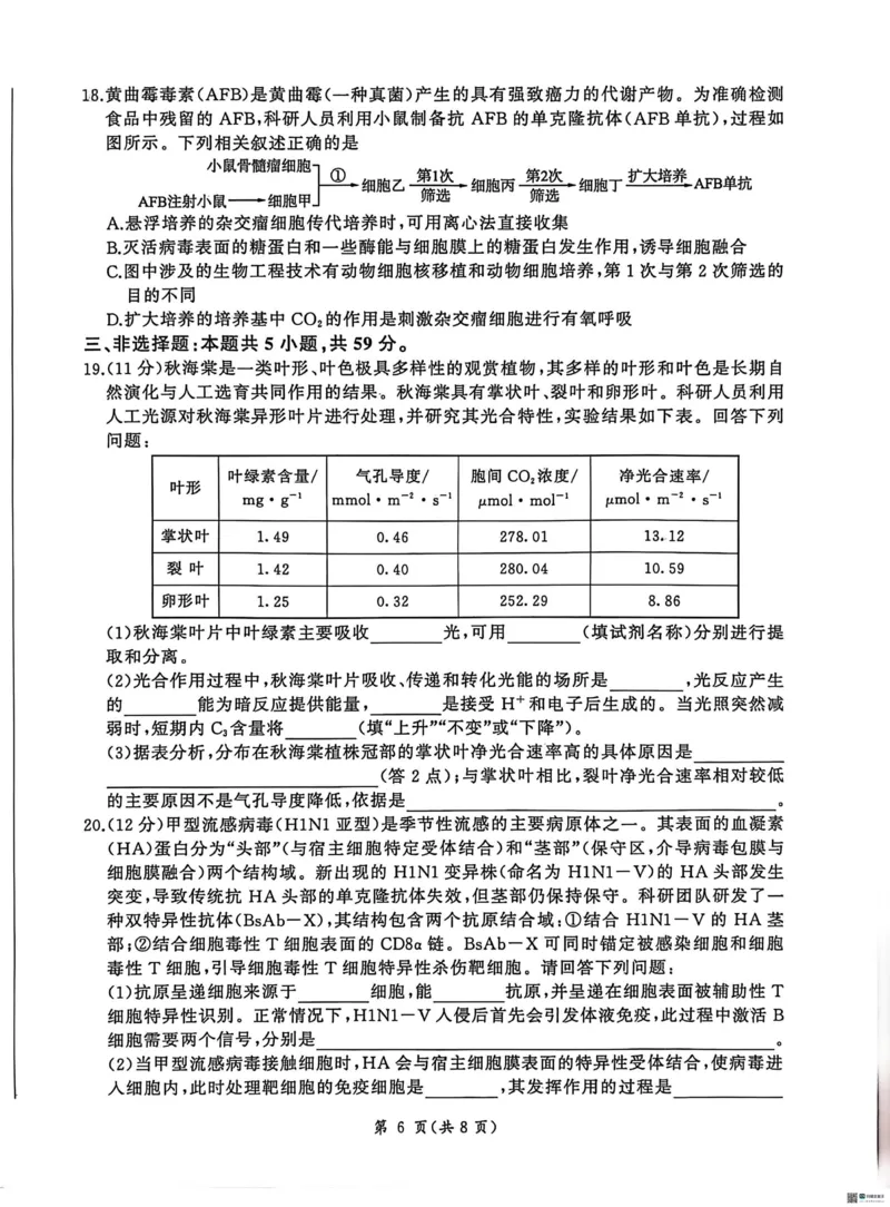 2026届河北高三上学期1月检测联考生物试题+答案(1)_2026年1月_2601132026届河北高三上学期1月检测联考