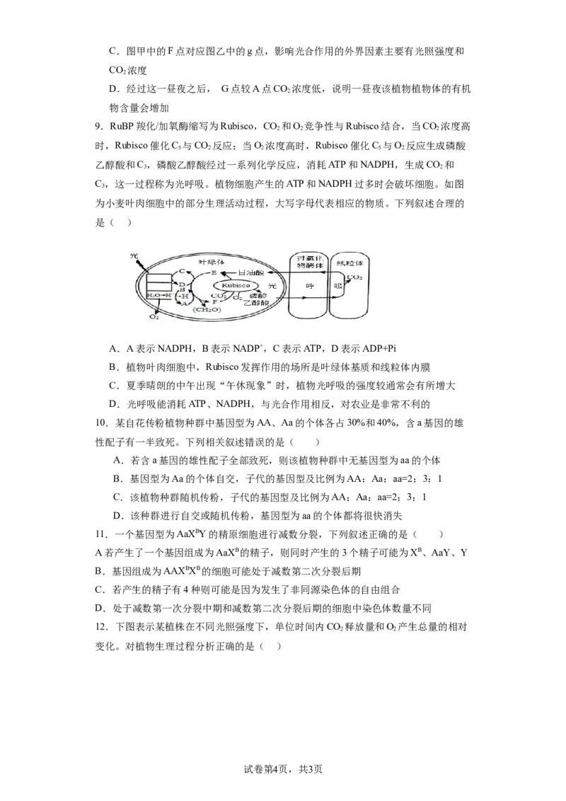 丰城中学2023-2024学年上学期高三第一次段考生物试卷(1)_2023年10月_0210月合集_2024届江西省丰城中学高三上学期10月月考_江西省丰城中学2024届高三上学期10月月考生物