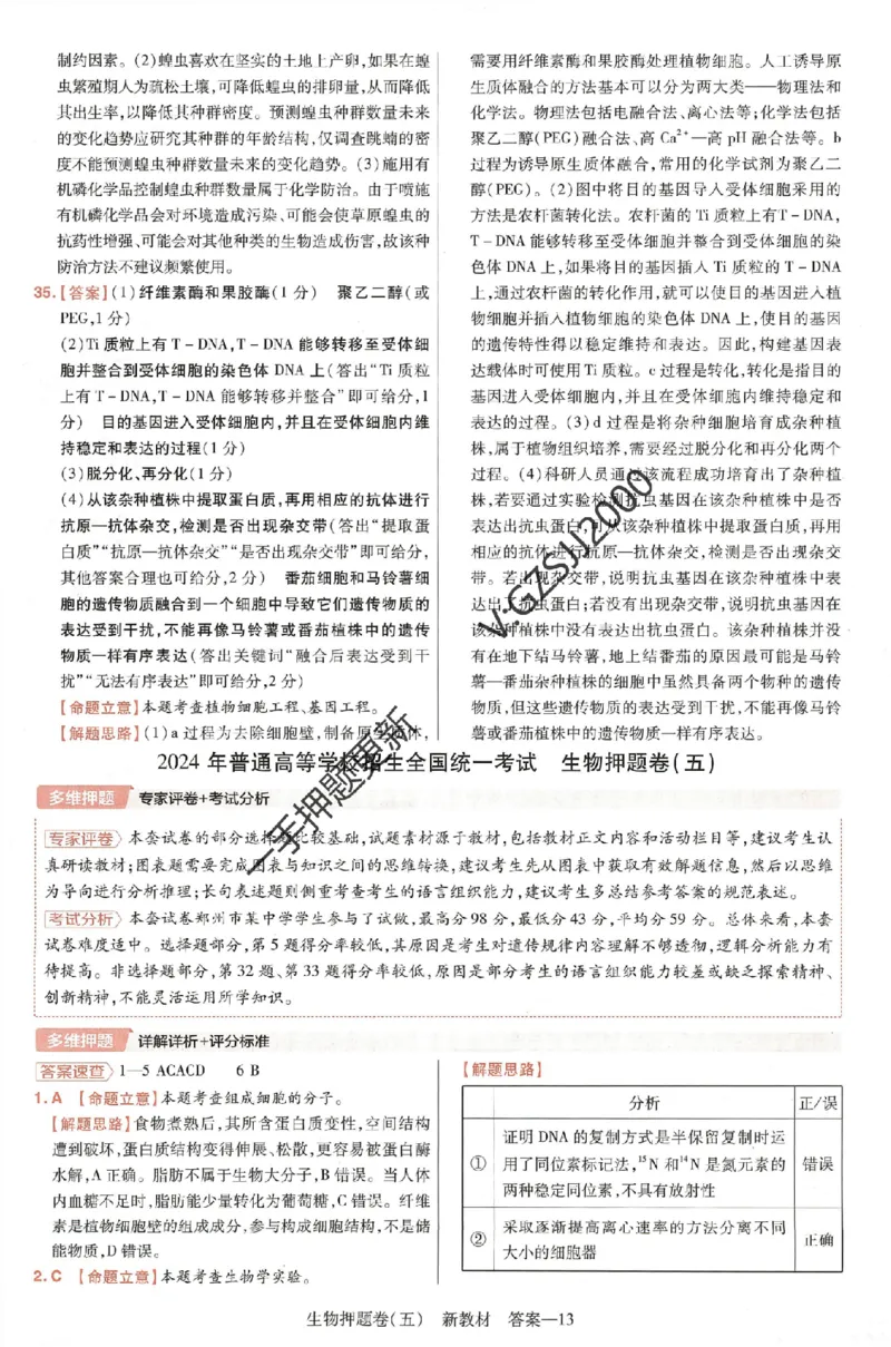 天星教育2024新教材高考最后一卷生物延边教育出版社六维解析册_2024高考押题卷_12024天星全系列_tx《金k卷&middot;最后一卷》（9科全）_新高考新教材
