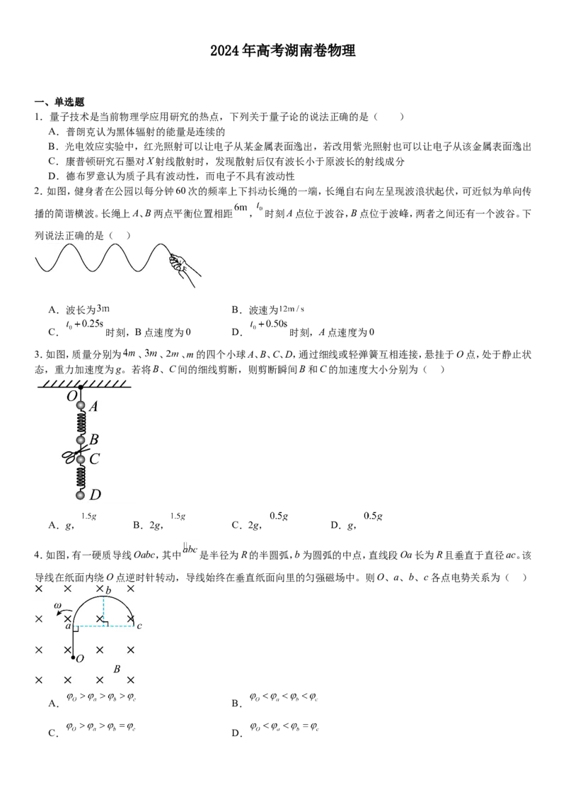 湖南物理-试题-p_近10年高考真题汇编（必刷）_2024年高考真题_高考真题（截止6.29）_其他地方卷（目前搜集不完整）_湖南卷（物、化、政、地）