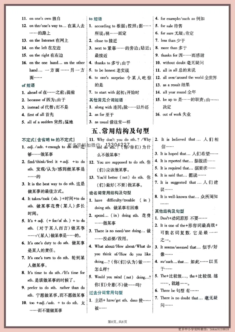2025中考英语核心短语与搭配速记_2025中考英语复习核心短语与搭配速记