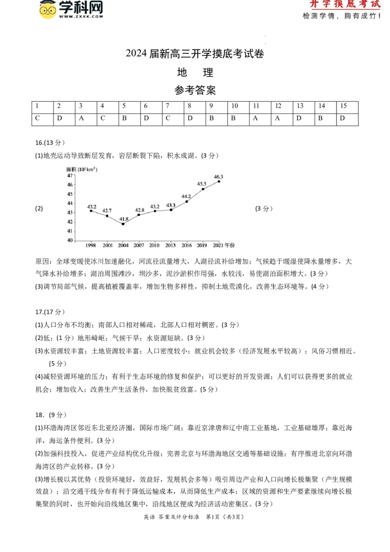 地理-2024届新高三开学摸底考试卷（北京专用）（答案及评分标准）_2024届新高三开学摸底考试卷_地理-2024届新高三开学摸底考试卷_地理-2024届新高三开学摸底考试卷（北京专用）_39396988