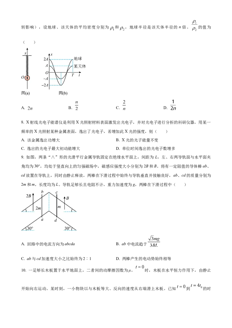 精品解析：2024年高考辽宁卷物理真题（原卷版）_高考真题全网收集_物理_精品解析：2024年新高考辽宁卷物理高考真题解析（参考版）适用地区辽宁、黑龙江、吉林