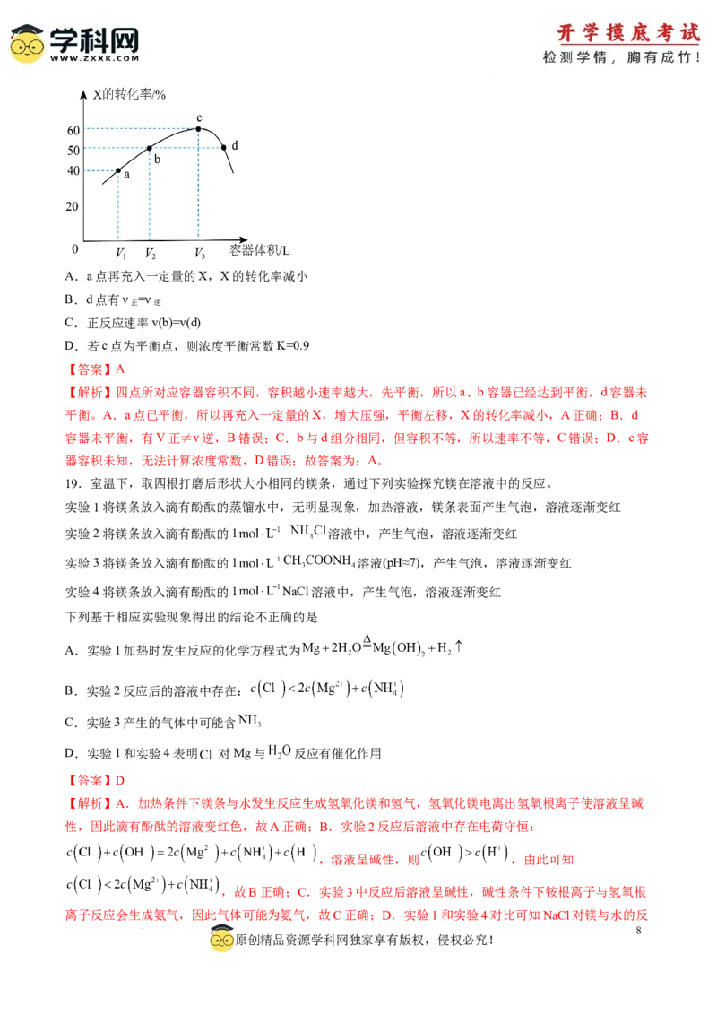 化学-2024届新高三开学摸底考试卷（上海专用）（解析版）_2024届新高三开学摸底考试卷_化学-2024届新高三开学摸底考试卷_化学-2024届新高三开学摸底考试卷（上海专用）_39628899