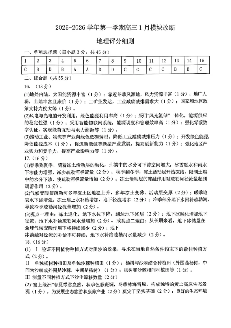 地理答案山西大学附中25-26学年高三1月考(1)_2026年1月_260115山西大学附属中学2025-2026学年高三1月月考（全科）