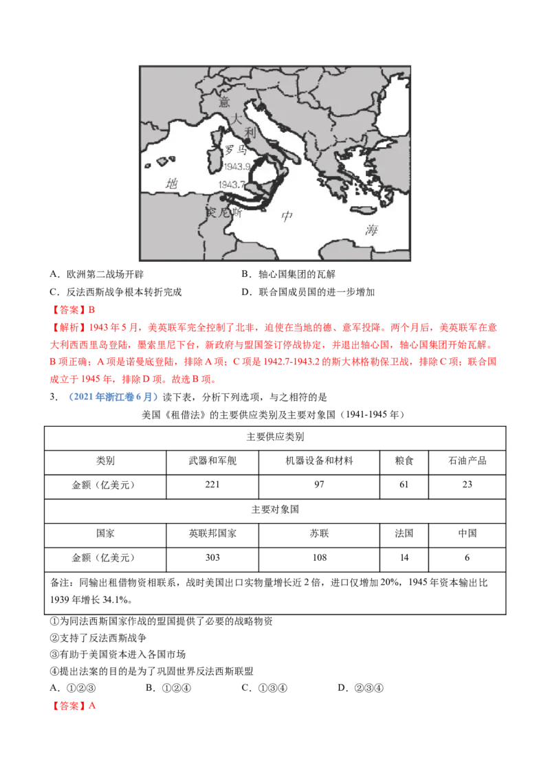 专题16两次世界大战、十月革命与国际秩序的演变（解析卷）_近10年高考真题汇编（必刷）_十年（2014-2024）高考历史真题分项汇编（全国通用）