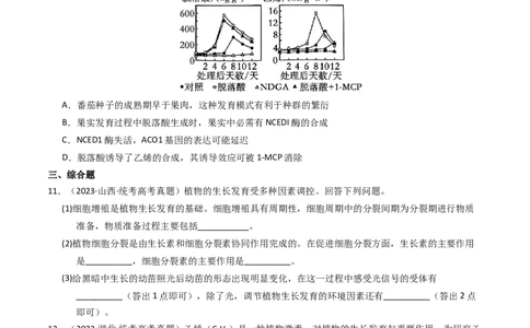 专题10植物的激素调节（学生卷）_近10年高考真题汇编（必刷）_十年（2014-2024）高考生物真题分项汇编（全国通用）_2023年高考真题和模拟题生物分项汇编（全国通用）