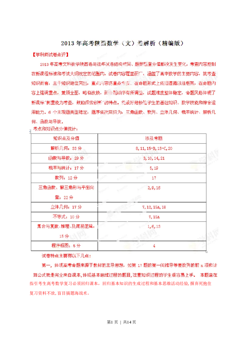 2013年高考数学试卷（文）（陕西）（解析卷）_数学历年高考真题_新&middot;PDF版2008-2025&middot;高考数学真题_数学（按省份分类）2008-2025_2008-2025&middot;（陕西）数学高考真题