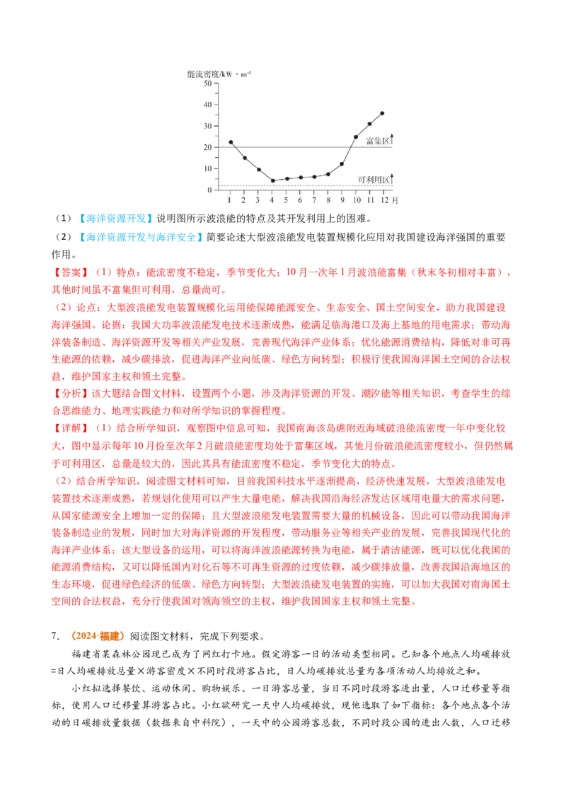 专题14资源、环境与国家安全2024年高考真题和模拟题地理分类汇编（教师卷）_近10年高考真题汇编（必刷）_十年（2014-2024）高考地理真题分项汇编（全国通用）