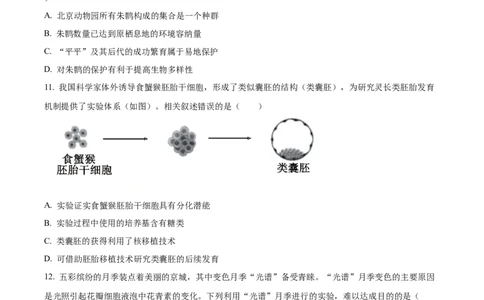 2024年北京高考真题生物试卷（原卷版）_高考真题全网收集_生物学_2024年新高考北京卷生物高考真题解析（参考版）