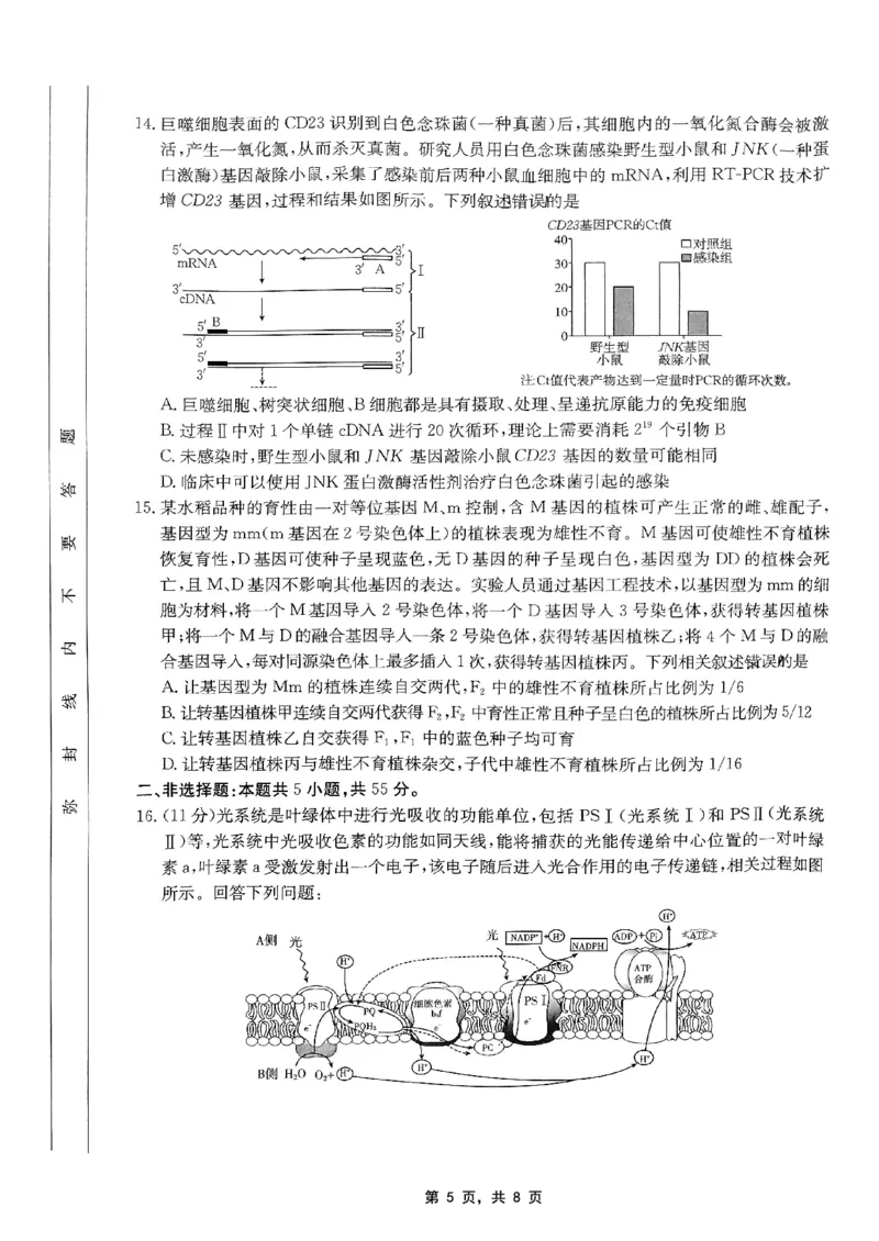 重庆金太阳2025届高三5月联考生物_2025年5月_250510重庆金太阳2025届高三5月联考（全科）