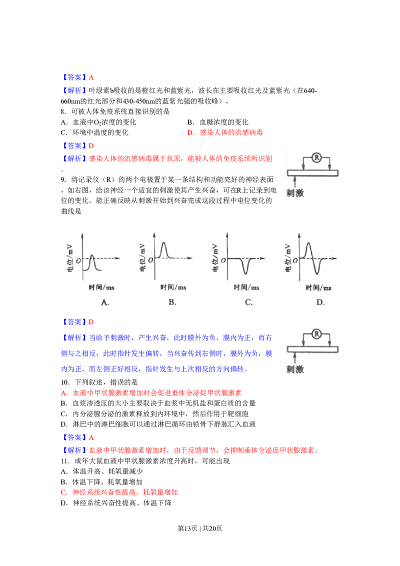 2010年高考生物试卷（海南）（解析卷）_生物历年高考真题_新&middot;PDF版2008-2025&middot;高考生物真题_生物（按省份分类）2008-2025_2008-2024&middot;（海南）生物高考真题