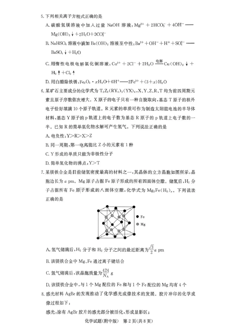 湖南师大附中2026届高三上学期第五次月考化学试题(1)_2026年1月_260103湖南省长沙市湖南师范大学附属中学2026届高三上学期月考（五）