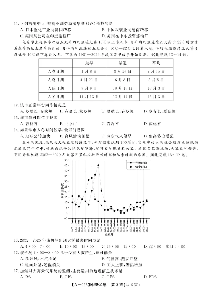 安徽省皖江名校2022-2023学年高三上学期开学考试地理试卷(1)_2023年7月_027月合集_2023届安徽省皖江名校联盟高三上学期开学考试