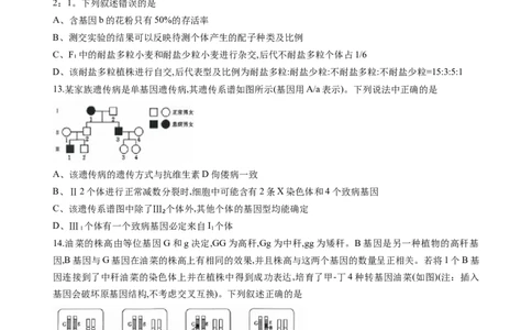 重庆市西南大学附属中学2025-2026学年高三上学期10月月考生物试卷（无答案）_2025年10月_251008重庆西南大学附属中学2026届高三上学期10月月考