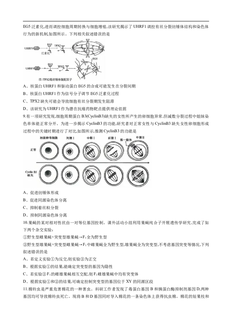 重庆市西南大学附属中学2025-2026学年高三上学期10月月考生物试卷（无答案）_2025年10月_251008重庆西南大学附属中学2026届高三上学期10月月考