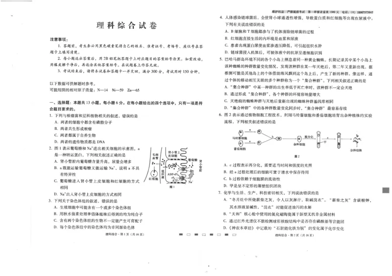 师附中2理综试卷及答题卡_2023年8月_01每日更新_26号_2024届云南省昆明市云南师范大学附属中学高考适应性月考（二）