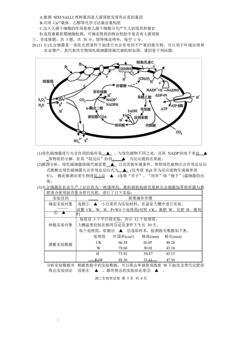 镇江市2025~2026学年第一学期高三期初监测生物试题（有答案）_2025年9月_250918江苏省镇江市2025~2026学年第一学期高三期初监测（全科）