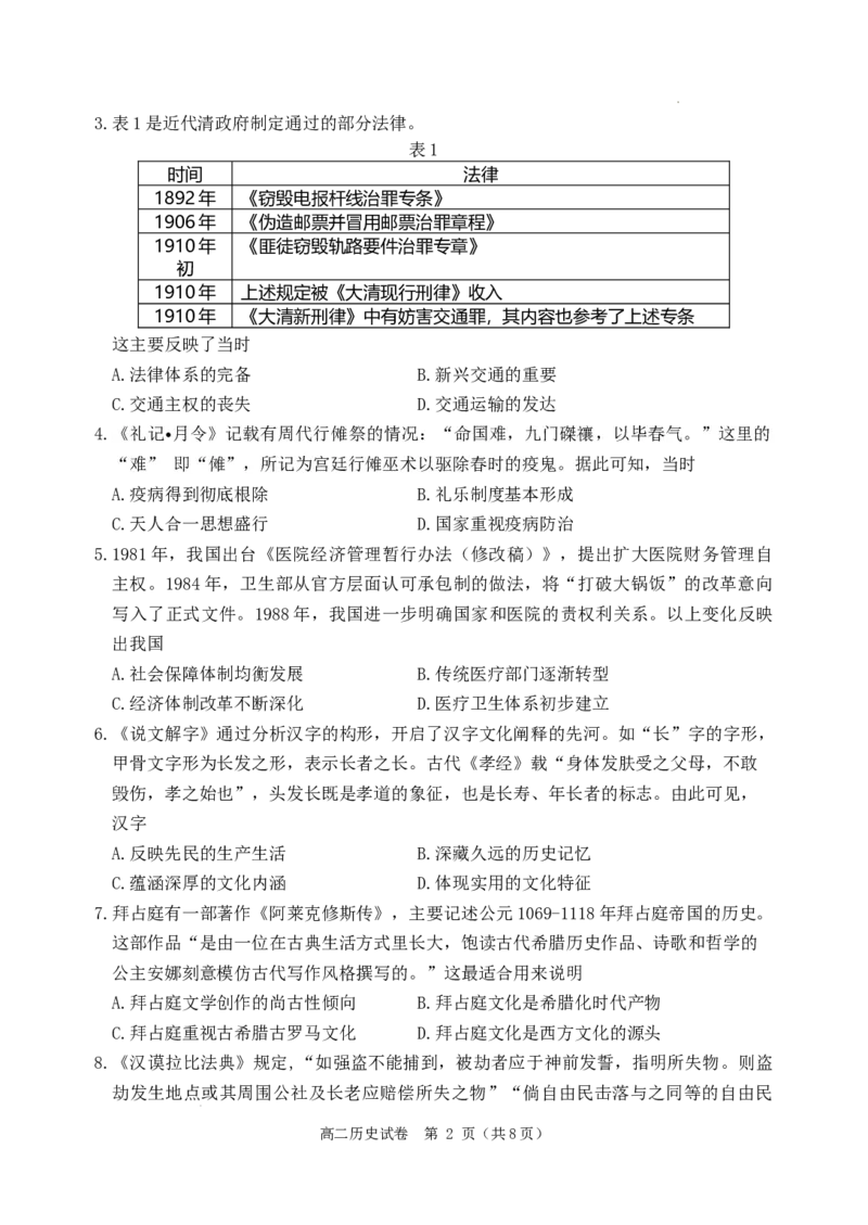 辽宁省丹东市2024-2025学年高二下学期期末教学质量监测历史试卷_2025年8月_250801辽宁省丹东市2024-2025学年高二下学期期末教学质量监测（全科）